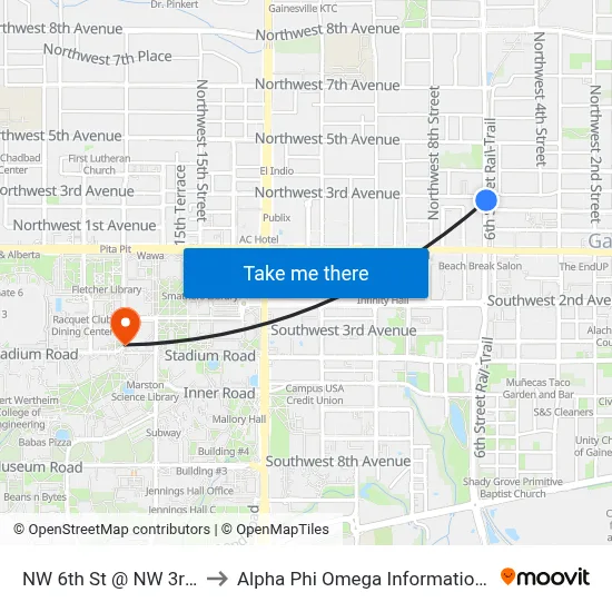 NW 6th St @ NW 3rd Ave to Alpha Phi Omega Information Booth map