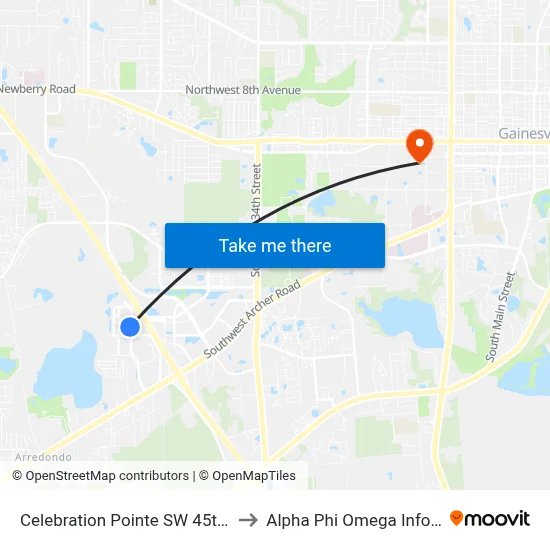 Celebration Pointe SW 45th St & SW 31st Pl to Alpha Phi Omega Information Booth map