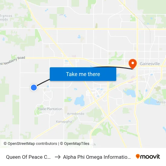 Queen Of Peace Church to Alpha Phi Omega Information Booth map