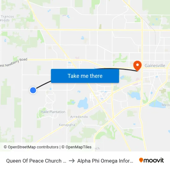 Queen Of Peace Church (Eastbound) to Alpha Phi Omega Information Booth map