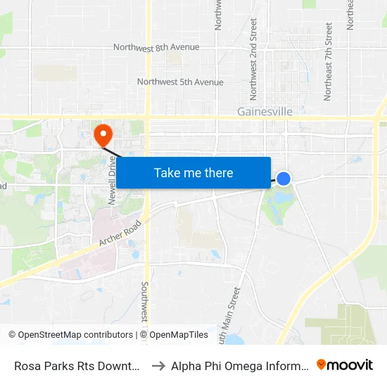 Rosa Parks Rts Downtown Station to Alpha Phi Omega Information Booth map