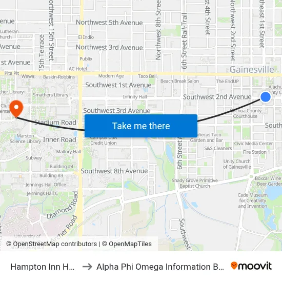Hampton Inn Hotel to Alpha Phi Omega Information Booth map