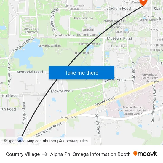 Country Village to Alpha Phi Omega Information Booth map