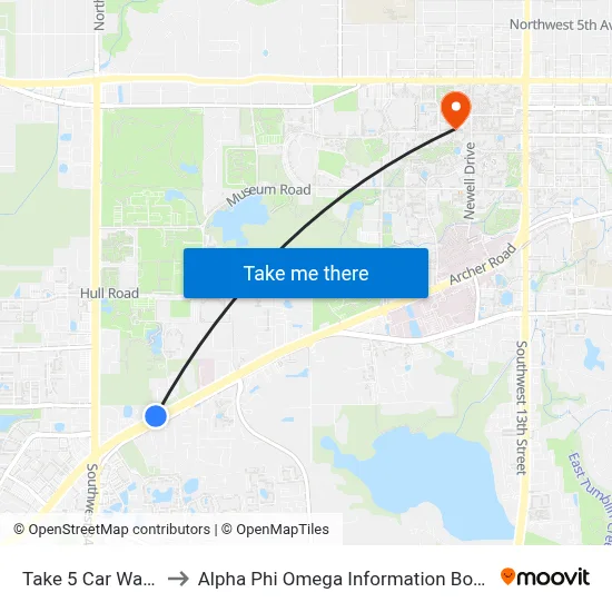 Take 5 Car Wash to Alpha Phi Omega Information Booth map
