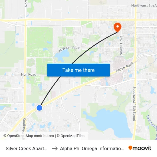 Silver Creek Apartments to Alpha Phi Omega Information Booth map
