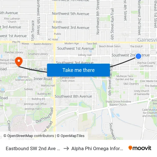 Eastbound SW 2nd Ave @ SW 2nd St to Alpha Phi Omega Information Booth map