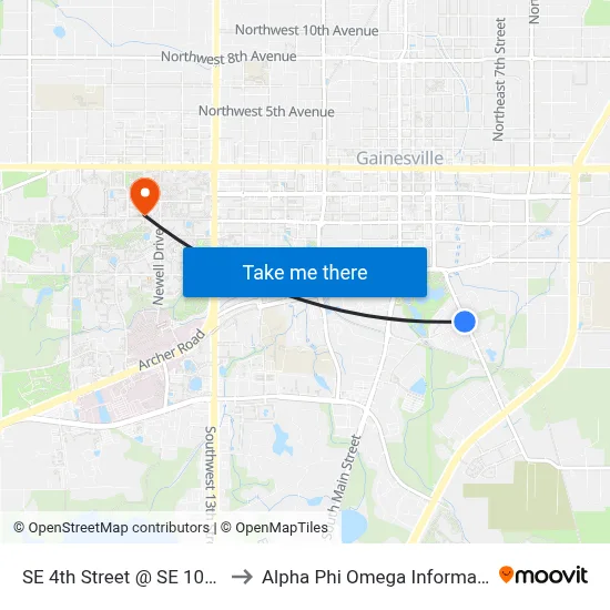 SE 4th Street @ SE 10th Avenue to Alpha Phi Omega Information Booth map