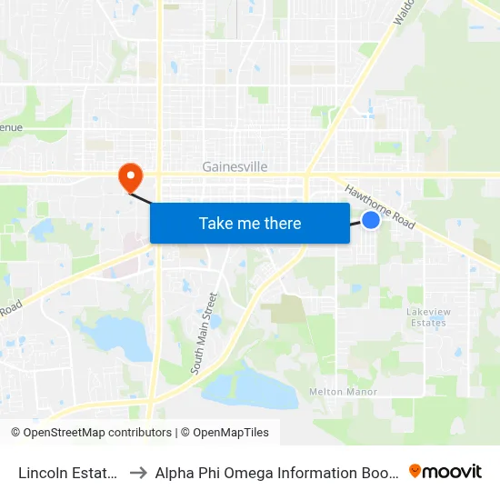 Lincoln Estates to Alpha Phi Omega Information Booth map