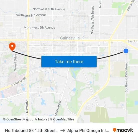Northbound SE 15th Street @ SE 3rd Avenue to Alpha Phi Omega Information Booth map