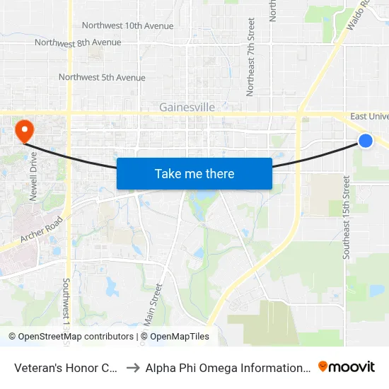 Veteran's Honor Center to Alpha Phi Omega Information Booth map