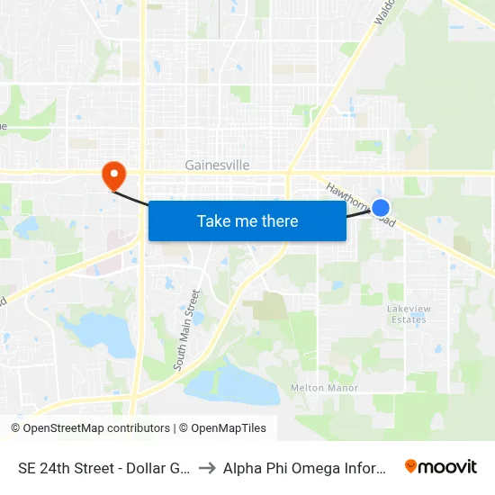 SE 24th Street - Dollar General Store to Alpha Phi Omega Information Booth map