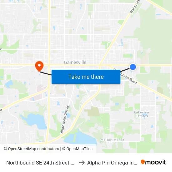 Northbound SE 24th Street @ E University Avenue to Alpha Phi Omega Information Booth map