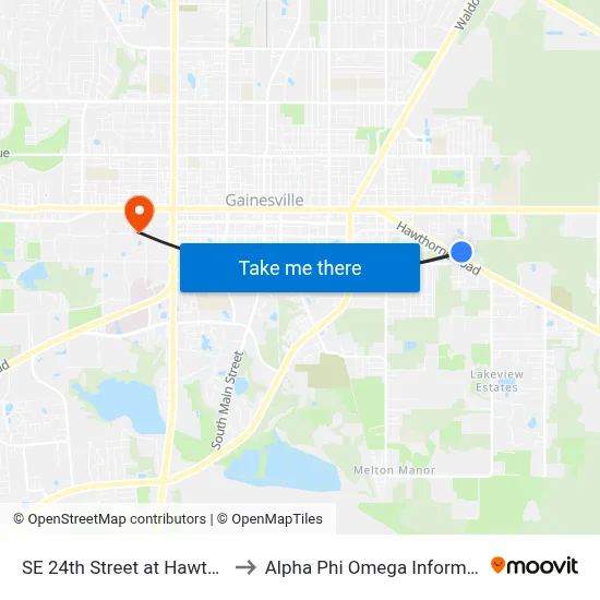 SE 24th Street at Hawthorne Road to Alpha Phi Omega Information Booth map
