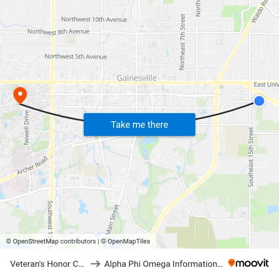 Veteran's Honor Center to Alpha Phi Omega Information Booth map