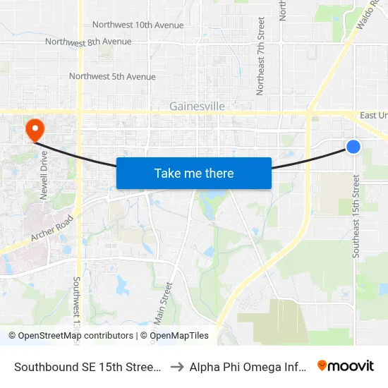 Southbound SE 15th Street @ SE 4th Avenue to Alpha Phi Omega Information Booth map
