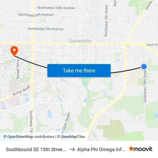 Southbound SE 15th Street @ SE 7th Avenue to Alpha Phi Omega Information Booth map