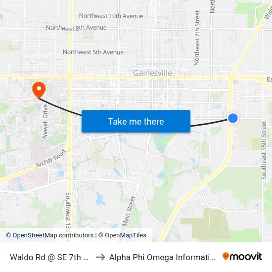 Waldo Rd @ SE 7th Avenue to Alpha Phi Omega Information Booth map