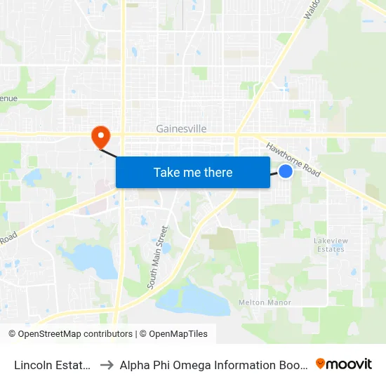 Lincoln Estates to Alpha Phi Omega Information Booth map