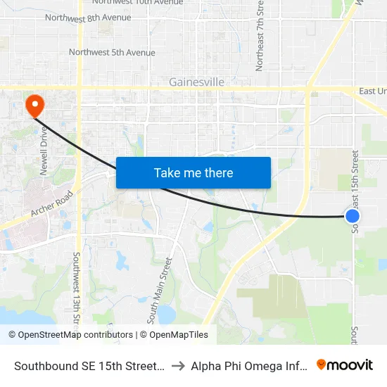Southbound SE 15th Street @ SE 14th Avenue to Alpha Phi Omega Information Booth map
