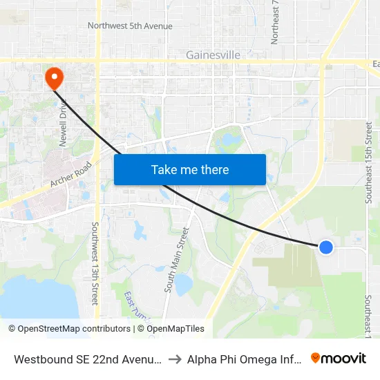 Westbound SE 22nd Avenue @ SE 12th Street to Alpha Phi Omega Information Booth map