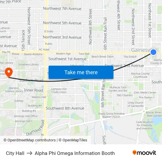 City Hall to Alpha Phi Omega Information Booth map