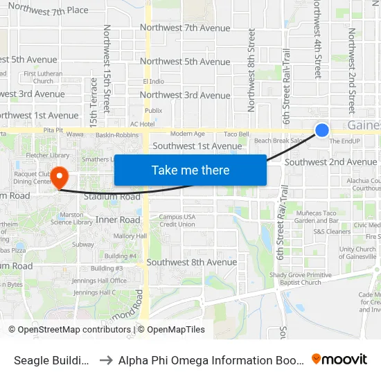 Seagle Building to Alpha Phi Omega Information Booth map