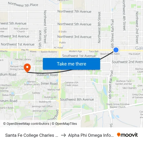 Santa Fe College Charles L. Blount Center to Alpha Phi Omega Information Booth map