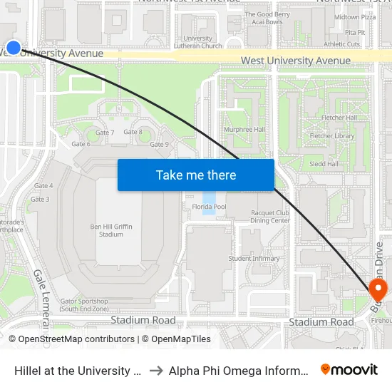 Hillel at the University Of Florida to Alpha Phi Omega Information Booth map