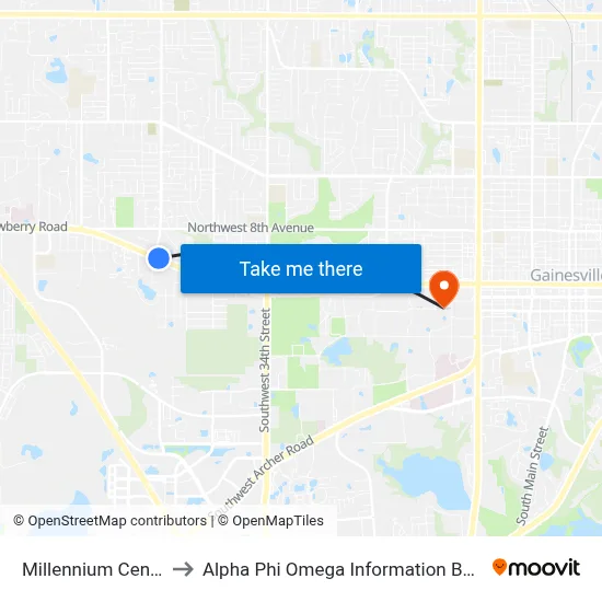 Millennium Center to Alpha Phi Omega Information Booth map