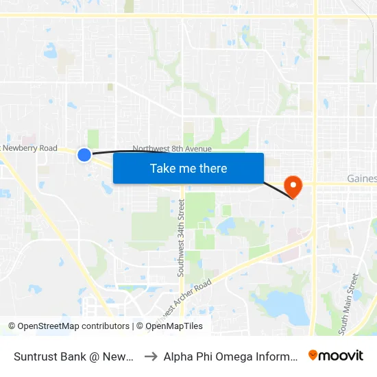 Suntrust Bank @ Newberry Road to Alpha Phi Omega Information Booth map