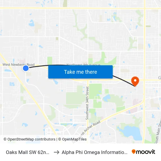 Oaks Mall SW 62nd Blvd to Alpha Phi Omega Information Booth map