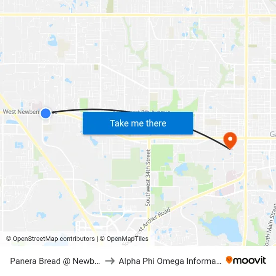 Panera Bread @ Newberry Road to Alpha Phi Omega Information Booth map