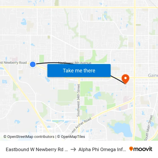 Eastbound W Newberry Rd @ NW 53rd Terrace to Alpha Phi Omega Information Booth map