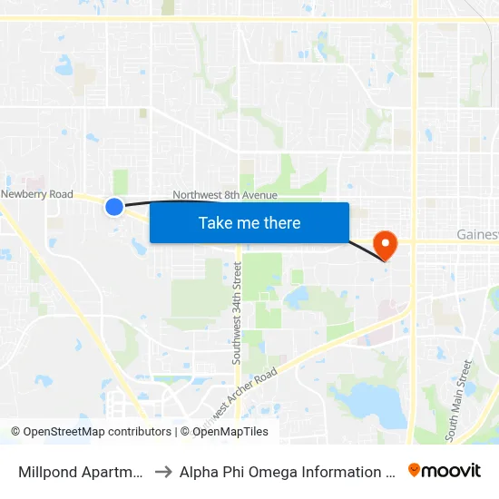 Millpond Apartments to Alpha Phi Omega Information Booth map