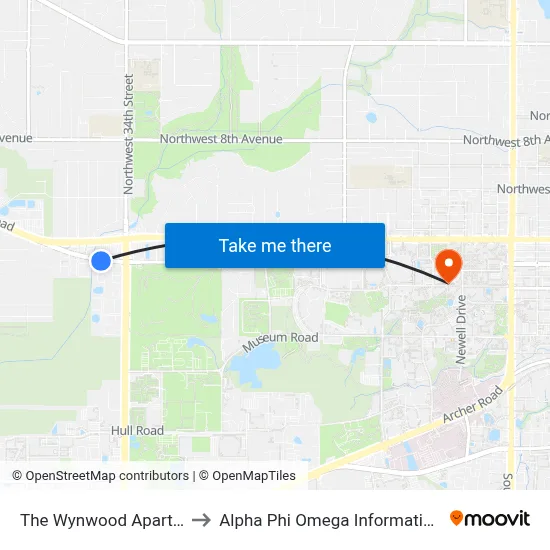 The Wynwood Apartments to Alpha Phi Omega Information Booth map