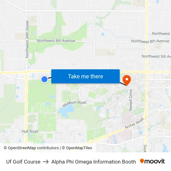Uf Golf Course to Alpha Phi Omega Information Booth map
