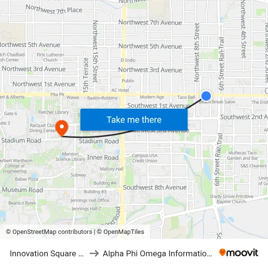 Innovation Square North to Alpha Phi Omega Information Booth map