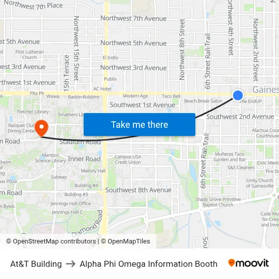 At&T Building to Alpha Phi Omega Information Booth map