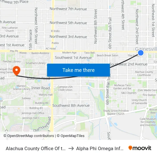 Alachua County Office Of the State Attorney to Alpha Phi Omega Information Booth map