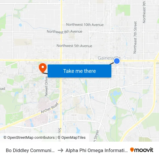 Bo Diddley Community Plaza to Alpha Phi Omega Information Booth map