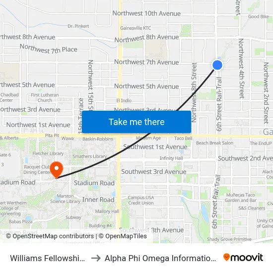 Williams Fellowship Hall to Alpha Phi Omega Information Booth map