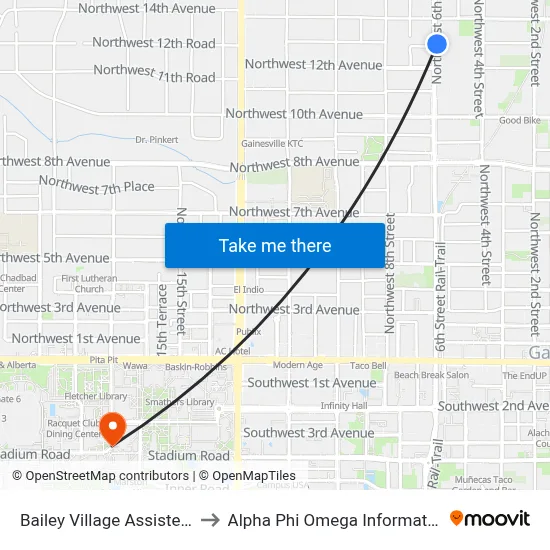 Bailey Village Assisted Living to Alpha Phi Omega Information Booth map