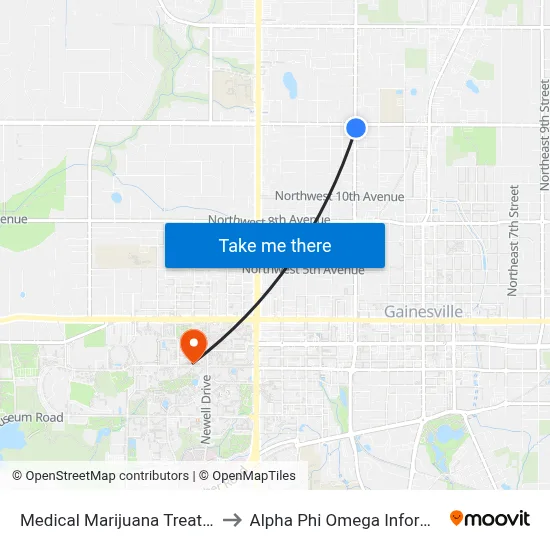 Medical Marijuana Treatment Center to Alpha Phi Omega Information Booth map