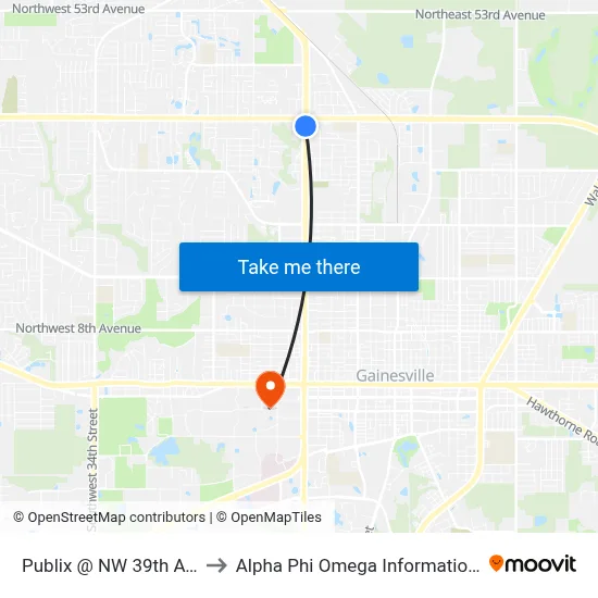 Publix @ NW 39th Avenue to Alpha Phi Omega Information Booth map