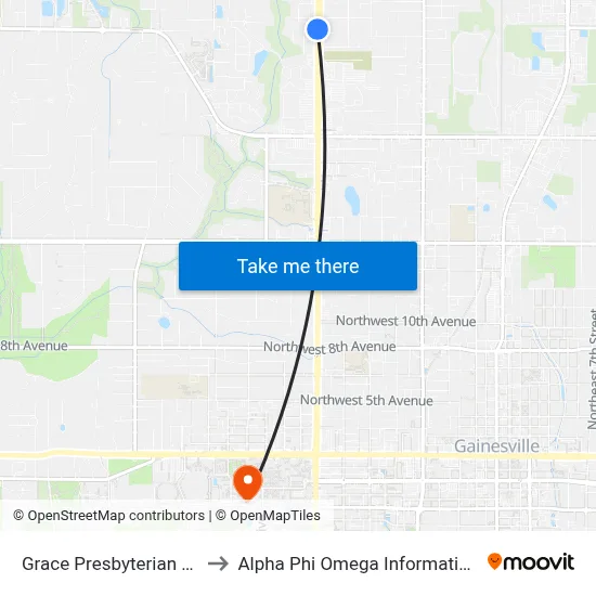Grace Presbyterian Church to Alpha Phi Omega Information Booth map