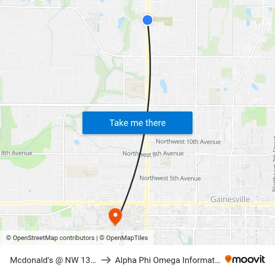 Mcdonald's @ NW 13th Street to Alpha Phi Omega Information Booth map