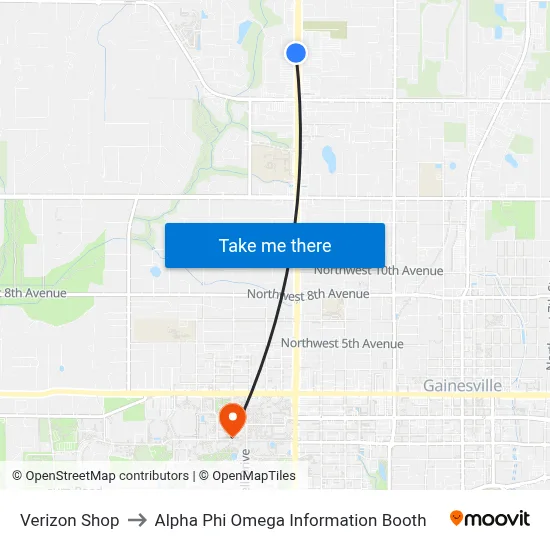 Verizon Shop to Alpha Phi Omega Information Booth map