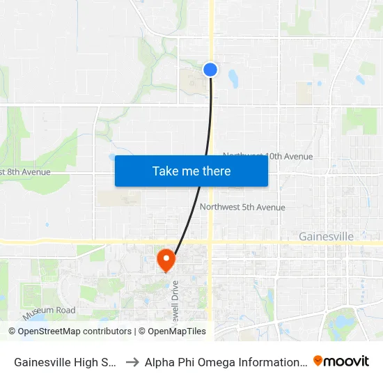 Gainesville High School to Alpha Phi Omega Information Booth map
