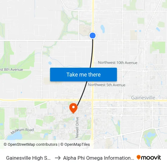 Gainesville High School to Alpha Phi Omega Information Booth map