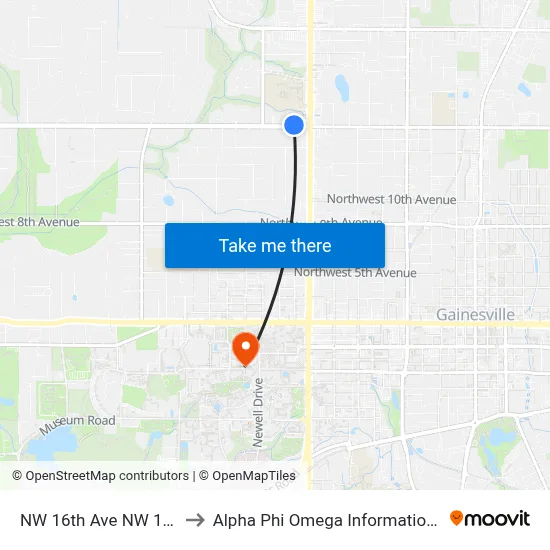 NW 16th Ave NW 13th St to Alpha Phi Omega Information Booth map